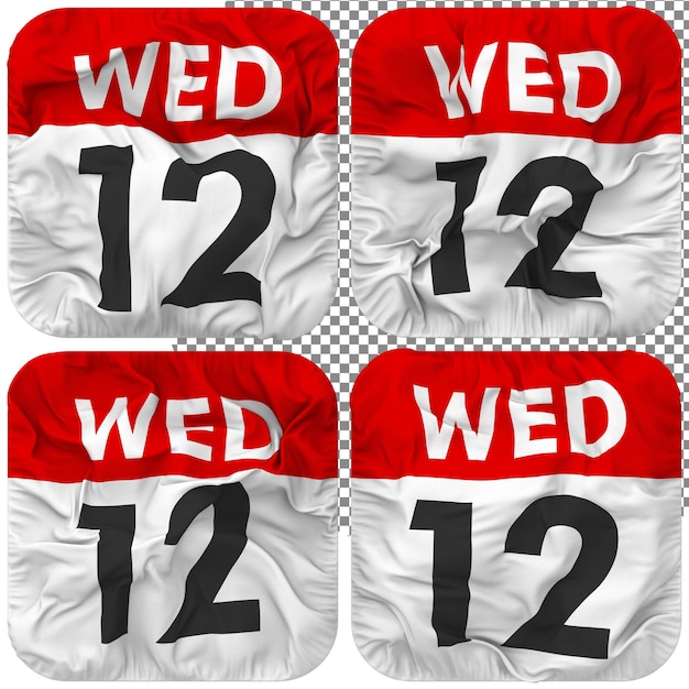 Twelfth 12th Wednesday Date Calendar Icon Isolated Four Waving Style Bump Texture 3D Rendering