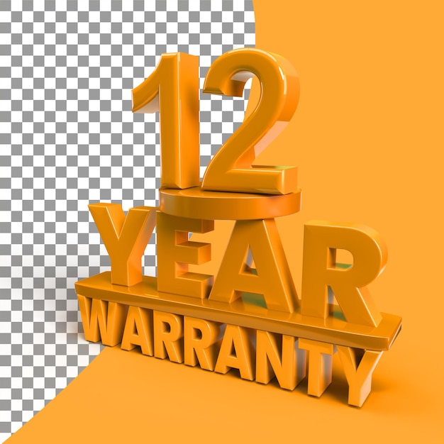 PSD twelveyear warranty with 3d rendering in psd file transparent background 12 years 3d render