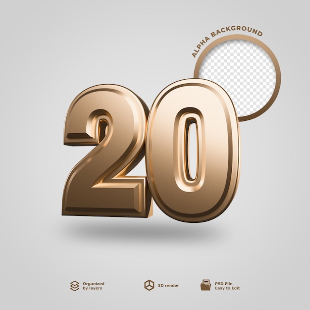 Twenty 3D golden for composition