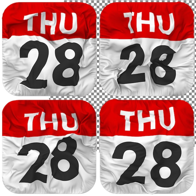 PSD twenty eighth 28th thursday date calendar icon isolated four waving style bump texture 3d rendering