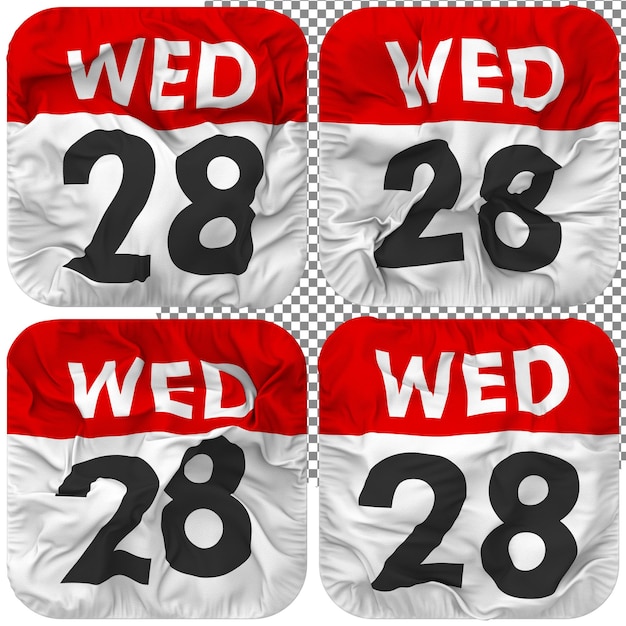 Twenty Eighth 28th Wednesday Date Calendar Icon Isolated Four Waving Style Bump Texture 3D Rendering