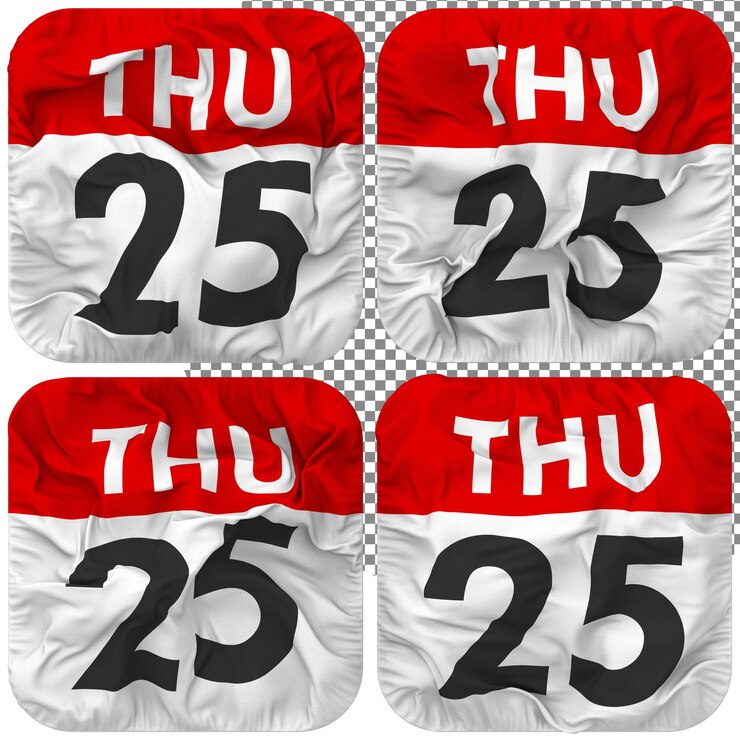 PSD 25 25 木曜日日付カレンダー アイコン 4 つの手を振ってスタイル バンプ テクスチャ 3 d レンダリングを分離しました