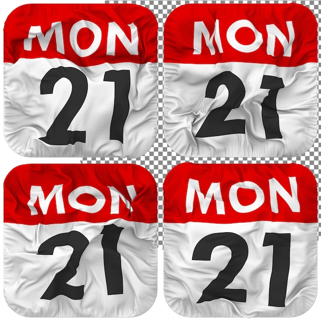 Twenty first 21st monday date calendar icon isolated four waving style bump texture 3d rendering