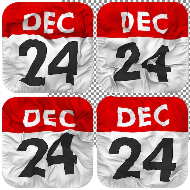 PSD ventiquattresimo 24 dicembre data icona del calendario isolata quattro ondeggianti stile bump texture rendering 3d