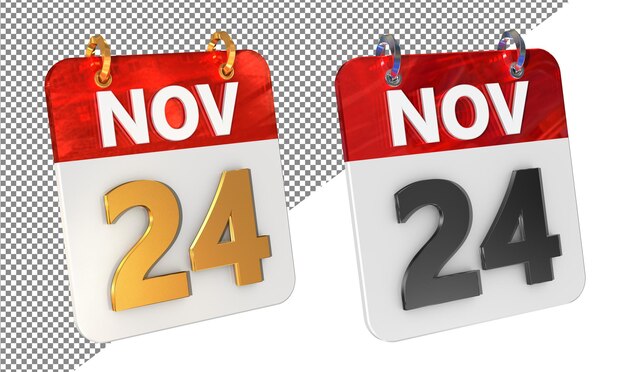 PSD twenty fourth 24th november date 3d icon isolated gold amp glossy 3d rendering