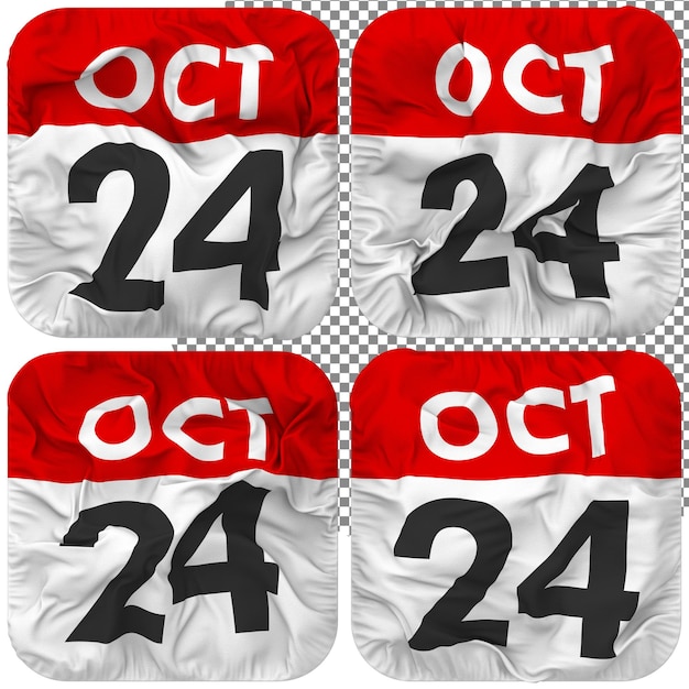 Twenty Fourth 24th October Date Calendar Icon Isolated Four Waving Style Bump Texture 3D Rendering