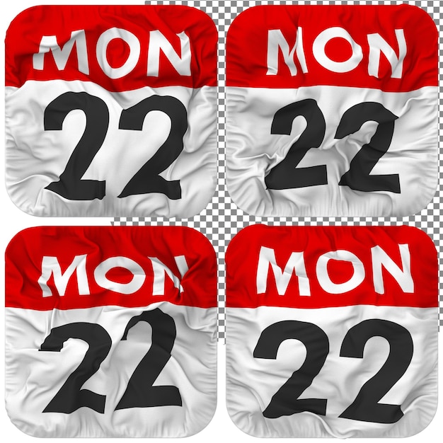 twenty second 22nd monday date calendar icon isolated four waving style bump texture 3d rendering