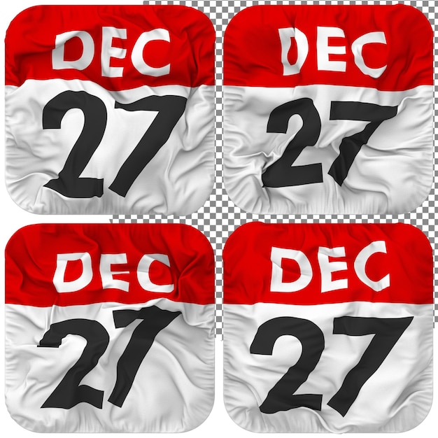 PSD twenty seventh 27th december date calendar icon isolated four waving style bump texture 3d rendering