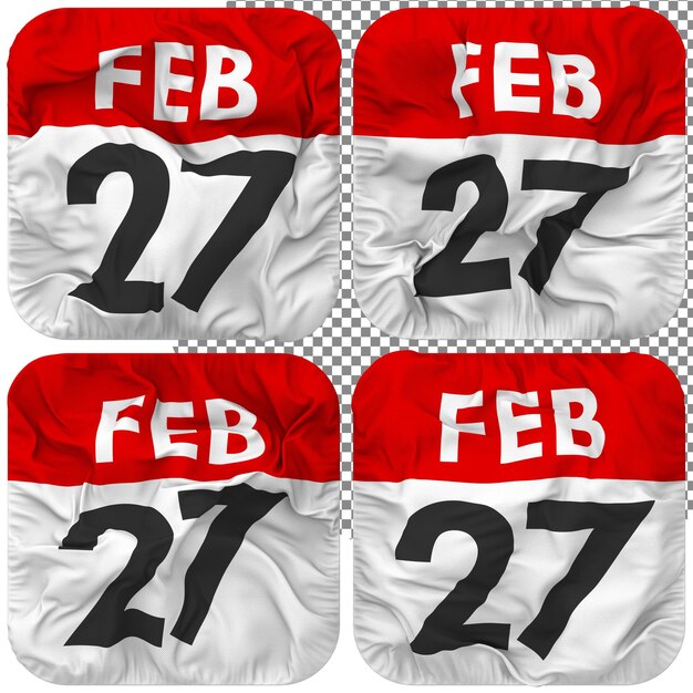 Twenty Seventh 27th Friday Date Calendar Icon Isolated Four Waving Style Bump Texture 3D Rendering