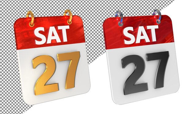 PSD twenty seventh 27th saturday date 3d icon isolated gold amp glossy 3d rendering