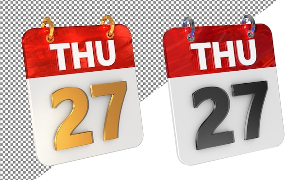 PSD twenty seventh 27th thursday date 3d icon isolated gold amp glossy 3d rendering