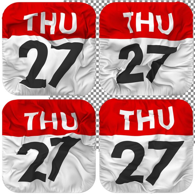 PSD twenty seventh 27th thursday date calendar icon isolated four waving style bump texture 3d rendering