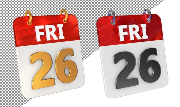 Twenty sixth 26th friday date 3d icon isolated gold amp glossy 3d rendering