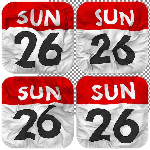 Twenty sixth 26th sunday date calendar icon isolated four waving style bump texture 3d rendering