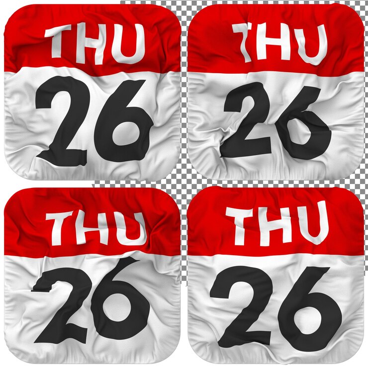 PSD 26 26 木曜日日付カレンダー アイコン 4 つの手を振ってスタイル バンプ テクスチャ 3 d レンダリングを分離しました