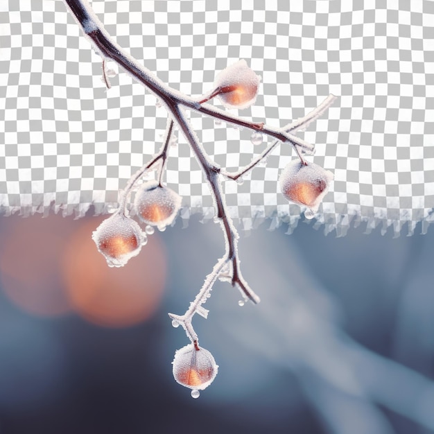 PSD twig with snowcovered berries on transparent background a stunning art piece
