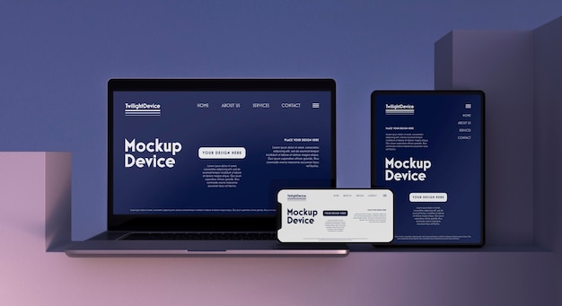 PSD scena crepuscolare del mockup del dispositivo