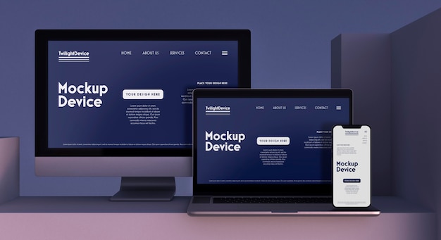 PSD scena crepuscolare del mockup del dispositivo