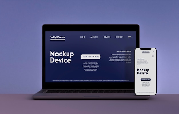 Scena crepuscolare del mockup del dispositivo