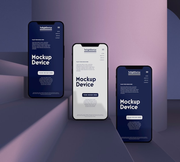 PSD scena crepuscolare del mockup del dispositivo