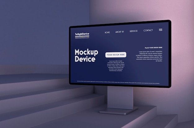 PSD scena crepuscolare del mockup del dispositivo