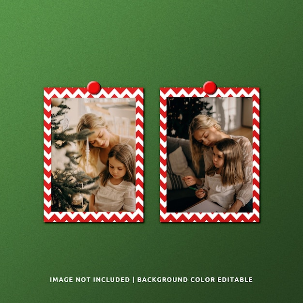 PSD twin portrait paper frame mockup for christmas