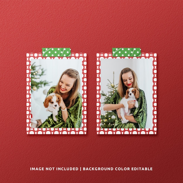 PSD twin portrait paper frame mockup for christmas