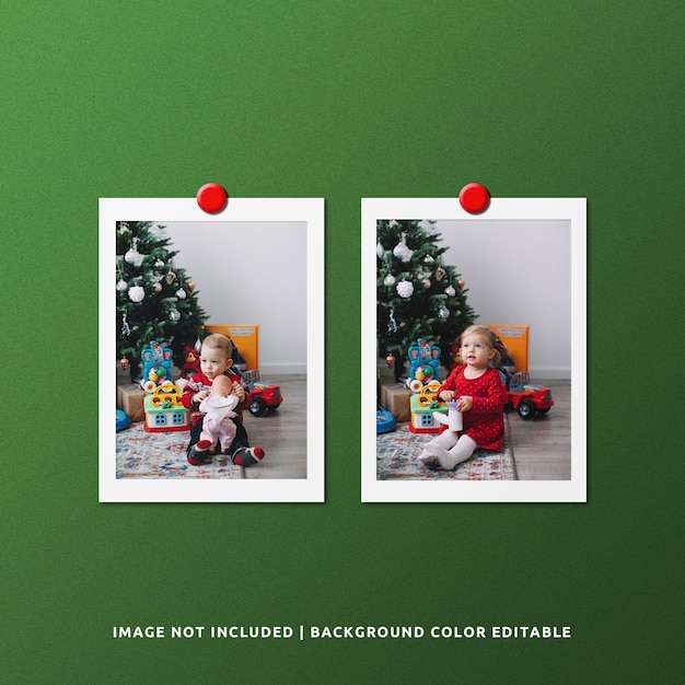 クリスマスのためのツインポートレートペーパーフレームフォトモックアップ
