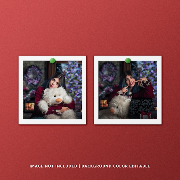 Twin square paper frame photo mockup per natale