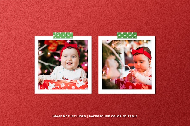 Twin Square Paper Frame Photo Mockup voor Kerstmis