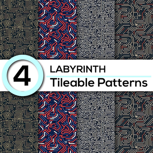 PSD twist amp turn 4 seamless labyrinthinspired patterns для использования в качестве фона и фонов