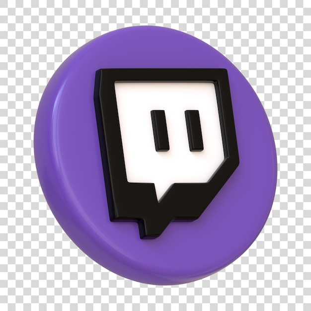 PSD icona twitch isolata su sfondo bianco segno e simbolo del logo del pulsante rotondo dell'app social media