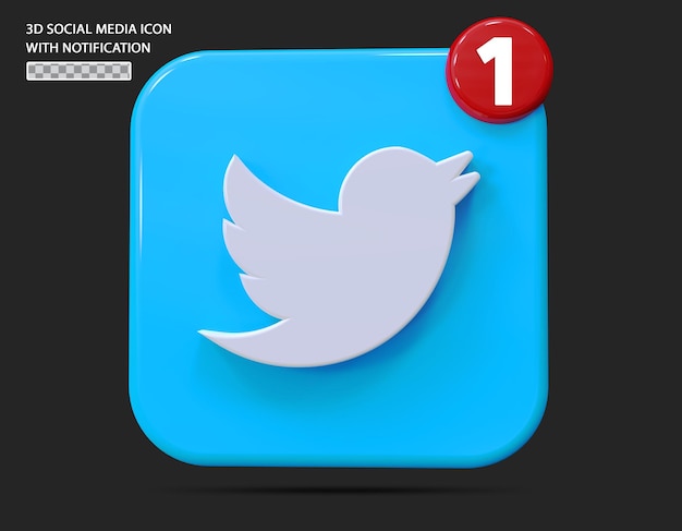 PSD twitte icon with notification 3d style