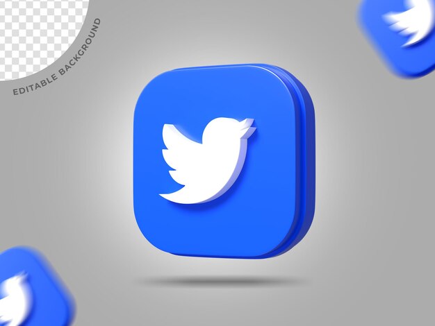 Twitter 3d logo social media render sfondo modificabile ic