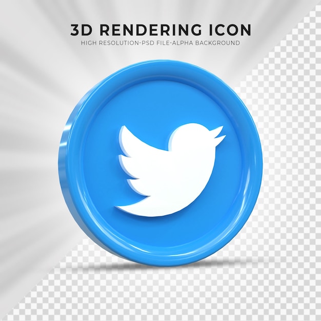 Twitter 3d social media icon icona 3d lucida colorata rendering 3d per la composizione