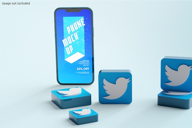 PSD Синий макет мобильного телефона twitter