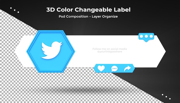 PSD twitter connect us sui social media inferiore terzo 3d design render icona badge