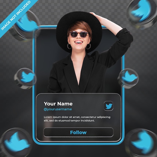 Twitter'daki Banner İkon Profili 3D Render Etiketi İzole