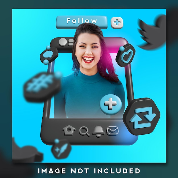 Twitter design template dark mode with 3d icon set