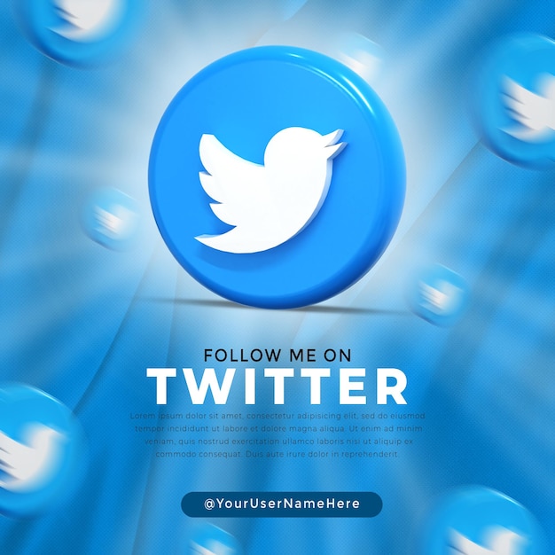Twitterの光沢のあるロゴとソーシャルメディアの投稿テンプレート