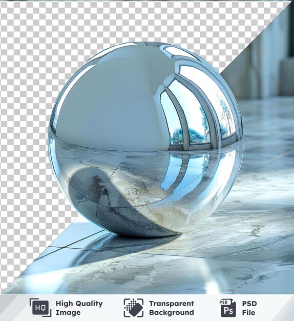 PSD twitter icmockup in 3d rendering with shiny ball tiled floor and glass window in the background