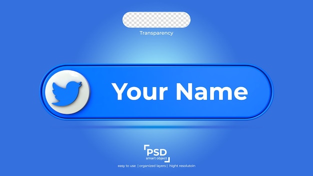 PSD twitterアイコン青で孤立した背景に最高の3dレンダリング