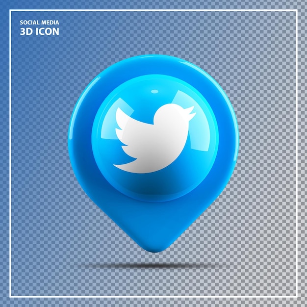 Twitter icon social media element shape pin button 3d