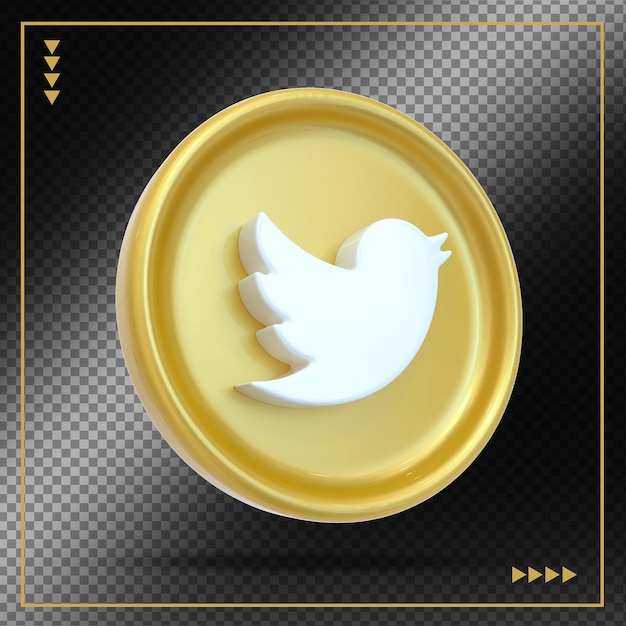 Twitter icon social media gold 3d