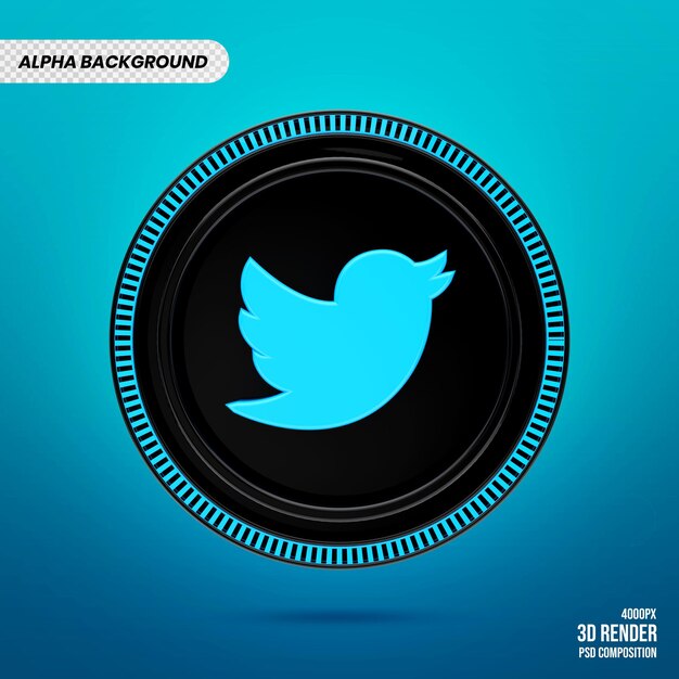 PSD twitter logo badge 3d render