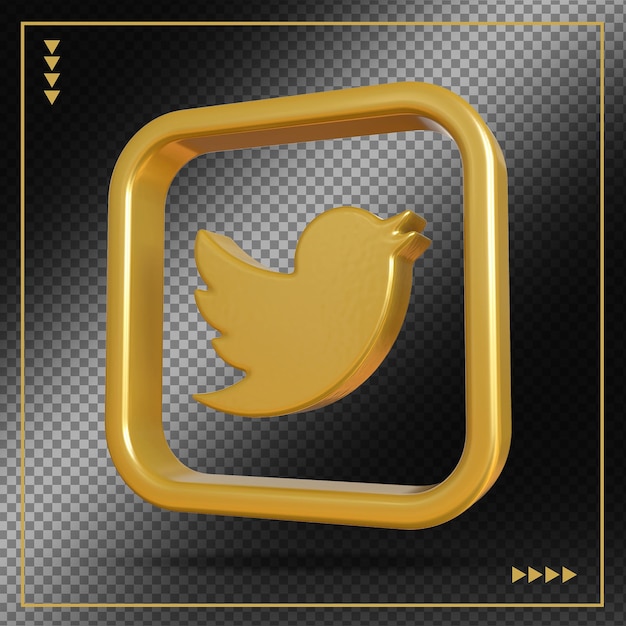 Twitter Logo Social Media Złote Style 3d