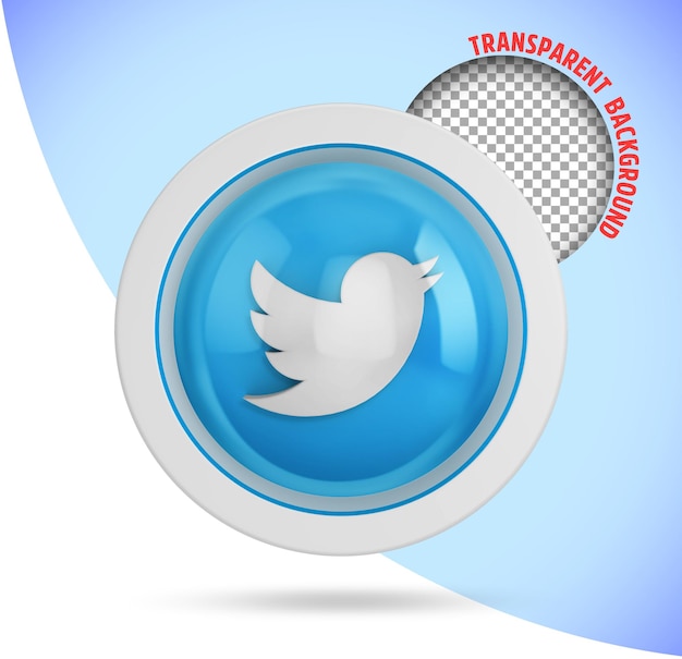 Twitter network icon in the shape of a sphere with reflections 3D illustration