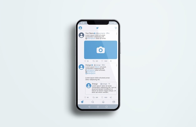 PSD twitter op zilveren mobiele telefoonmodel