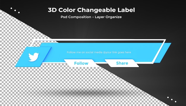Twitter Połącz Nas W Mediach Społecznościowych Odznaka Ikony Renderowania Dolnego Trzeciego Projektu 3d