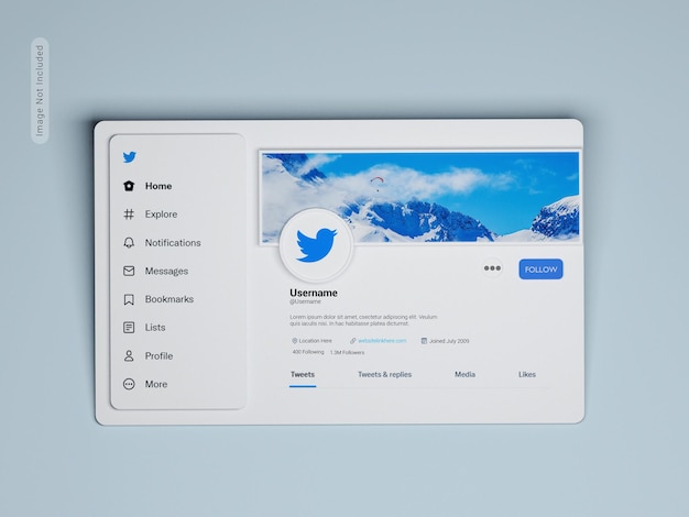 PSD mockup dell'interfaccia utente 3d del profilo twitter